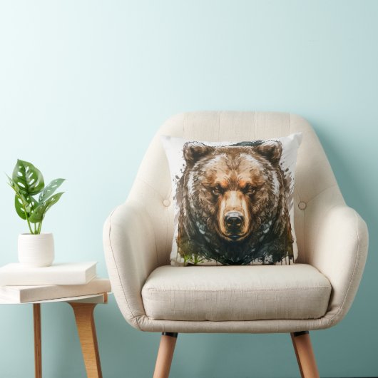 グリズリーベアポートレート動物絵を描の野生動物アート クッション (椅子)