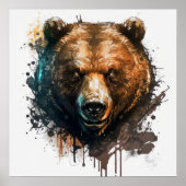 グリズリーベアポートレート動物絵を描の野生動物アート ポスター (正面)