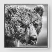 グリズリーベアポートレート スクエア壁時計 (正面)