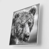 グリズリーベアポートレート スクエア壁時計 (傾斜)