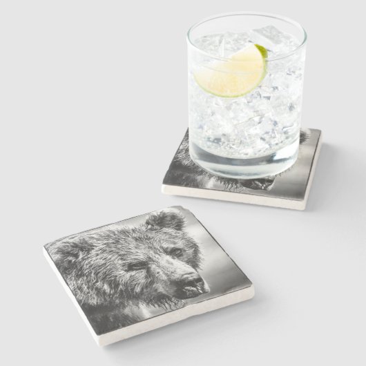 グリズリーベアポートレート ストーンコースター (横)