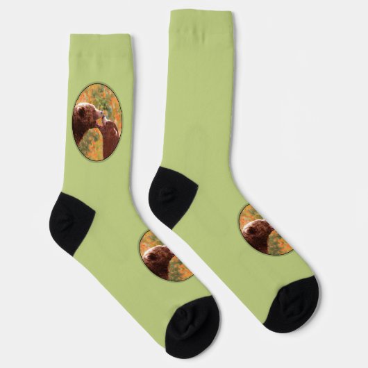 グリズリーベアママとカブ絵画の野生生物アート ソックス (右)