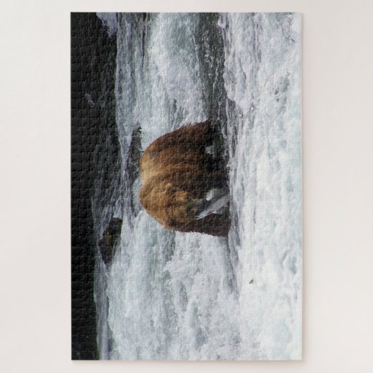 グリズリーベアラスカサーモン魚釣り野生生物 ジグソーパズル (縦)