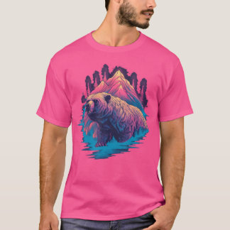 グリズリーベアーアウトドア自然アラスカ狩りハイキング Tシャツ