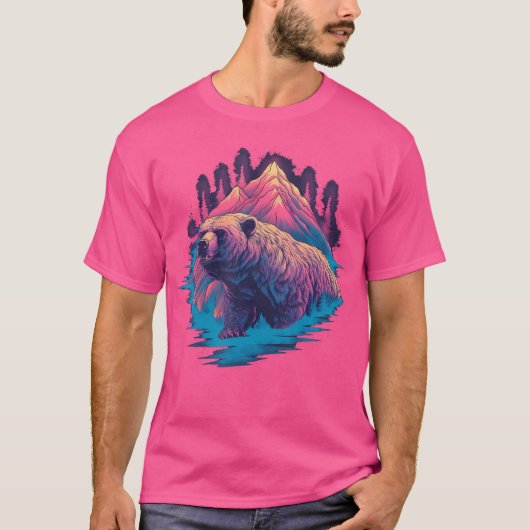 グリズリーベアーアウトドア自然アラスカ狩りハイキング Tシャツ (正面)