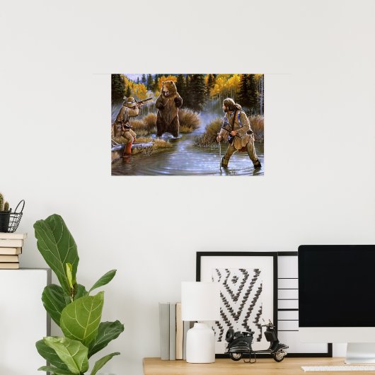 グリズリーベアーアタックフロントメンズワイルド自然 ポスター (ホームオフィス)