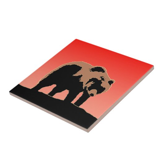 グリズリーベアーアットサンセット – オリジナルワイルドライフアート タイル (側面)