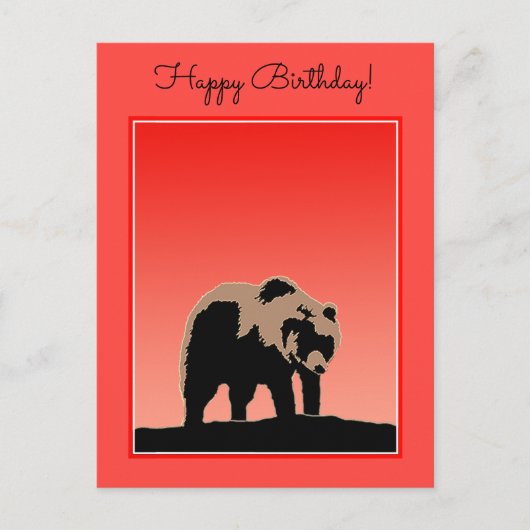 グリズリーベアーアットサンセット – オリジナルワイルドライフアート ポストカード (正面)