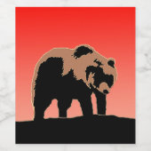 グリズリーベアーアットサンセット – オリジナルワイルドライフアート ワインラベル (シングルラベル)