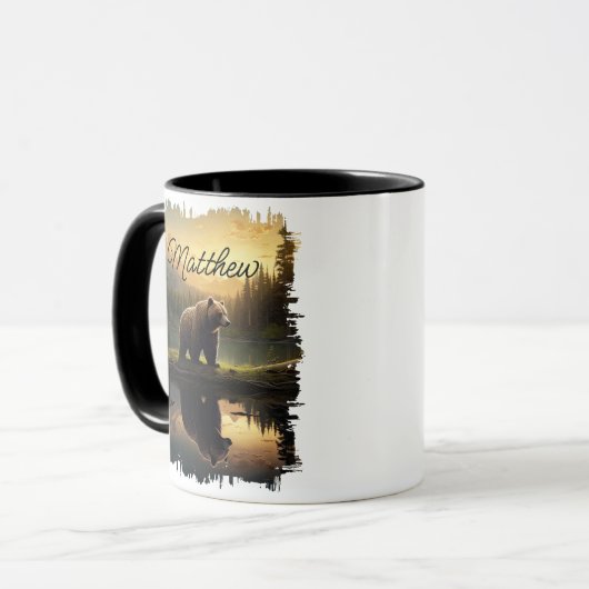 グリズリーベアーサンセットレイクリフレクション マグカップ (正面左)