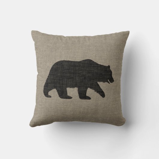 グリズリーベアーシルエットフェイクリネンバーラップスタイル クッション (裏面)