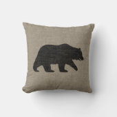 グリズリーベアーシルエットフェイクリネンバーラップスタイル クッション (正面)