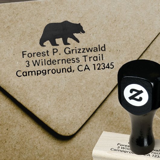 グリズリーベアーシルエットワイルドライフ差出人住所 ラバースタンプ