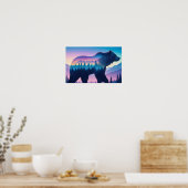 グリズリーベアーダブル露出動物自然屋外 ポスター (キッチン)