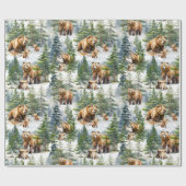 グリズリーベアーファミリーロームアウィンターウッドランドフォレスト ラッピングペーパー (フラット)