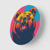 グリズリーベアーポップ・アートのト ラウンド壁時計 (傾斜)