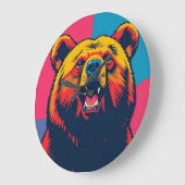 グリズリーベアーポップ・アートのト ラージ壁時計 (傾斜)