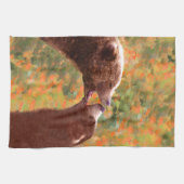 グリズリーベアーママとカブ絵画ズ – ワイルドライフアート キッチンタオル (横)