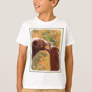 グリズリーベアーママとカブ絵画ズ – ワイルドライフアート Tシャツ