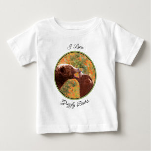 グリズリーベアーママムアンドクブ絵画の野生動物アートバブ ベビーTシャツ