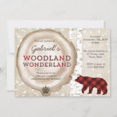 グリズリーベアーランバージャックプレイド誕生日パーティー 招待状 (正面)