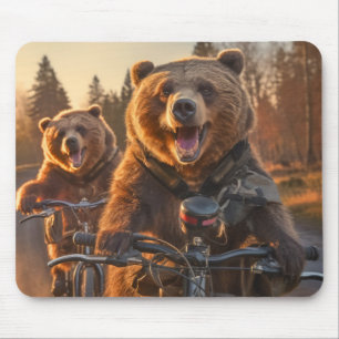 グリズリーベアー動物おもしろいサイクリングバイクハッピーリラックス マウスパッド