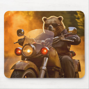 グリズリーベアー動物おもしろいライディングモトバイクハッピー マウスパッド