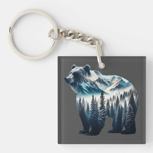 グリズリーベアー山と森 キーホルダー (正面)