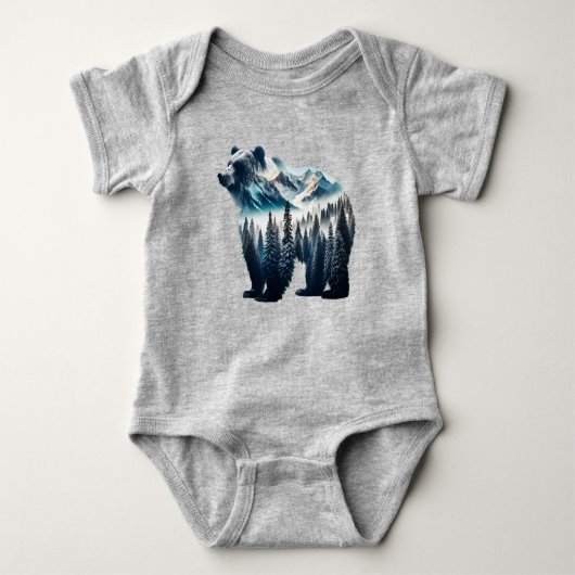 グリズリーベアー山と森 ベビーボディスーツ (正面)