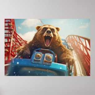 グリズリーベア動物おもしろいローラーコースター幸せ時間 ポスター