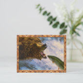 グリズリーベア捕獲鉄頭サーモン葉書 ポストカード (スタンド正面)