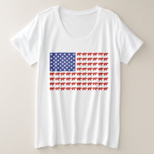 グリズリーベア米国国旗 プラスサイズTシャツ (デザイン正面)