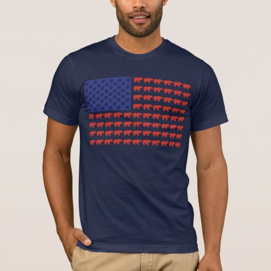 グリズリーベア米国国旗 Tシャツ (正面)