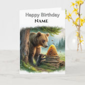 グリズリーベア野生動物パーソナライズドバースデー カード (黄色い花)