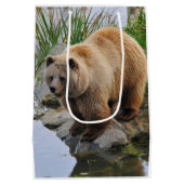 グリズリーベア野生動物写真 ミディアムペーパーバッグ (裏面)