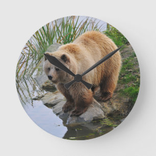 グリズリーベア野生動物写真 ラウンド壁時計