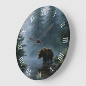 グリズリーベア霧の森 ラージ壁時計 (傾斜)