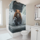 グリズリーベア魚釣りアット秋 シャワーカーテン (インサイチュ)