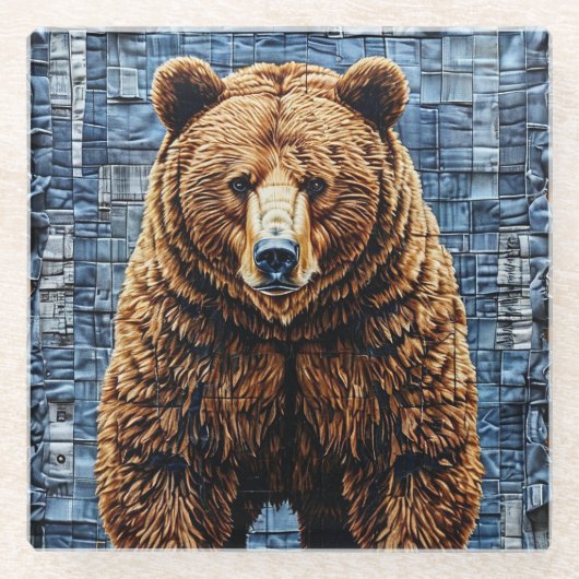 🐻 グリズリーベア ガラス コースター 🌲 (正面)
