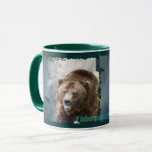 グリズリーベア、サーモン&ウォーターフォール野生動物アートマグ マグカップ (正面左)