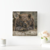 グリズリーベア スクエア壁時計 (ホーム)