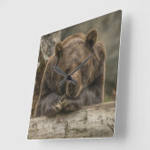 グリズリーベア スクエア壁時計 (傾斜)