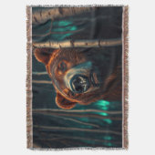 グリズリーベア、樺の木、オーロラアート スローブランケット (正面縦)