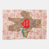 グリズリーママ熊と子猫母さん愛して! キッチンタオル (横)