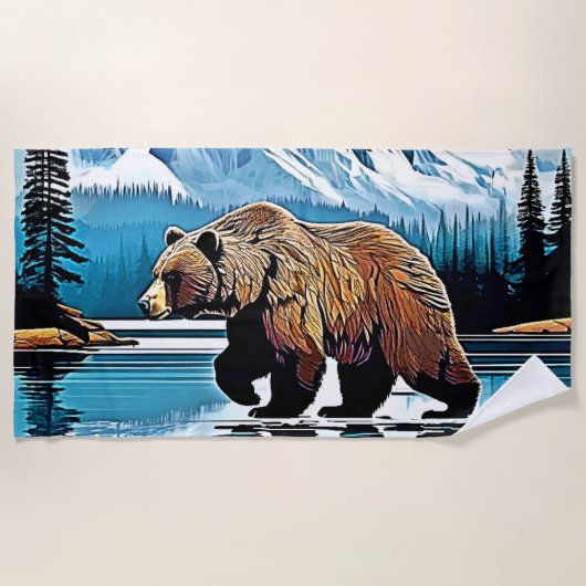 グリズリーレイクマウンテンビュー ビーチタオル (正面)