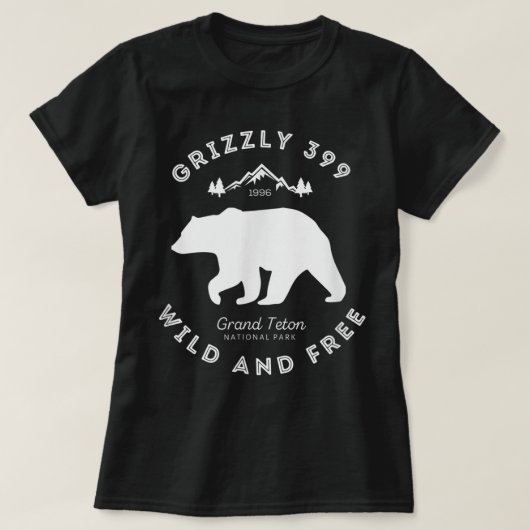 グリズリー399ワイルドフリーグランドテトン国立公園 Tシャツ (デザイン正面)