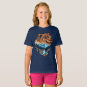 グリズリー・ベアの頭のシルエット 山 森 川 Tシャツ (正面フル)