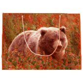 グリズリー·ベア·キュブ·イン·絵画ファイアウィードの野生動物芸術 ラージペーパーバッグ (裏面)
