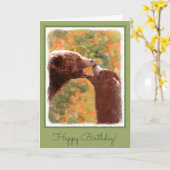 グリズリー·ベア·ママ&カ絵画ブズ·ワイルドライフ·アート カード (黄色い花)