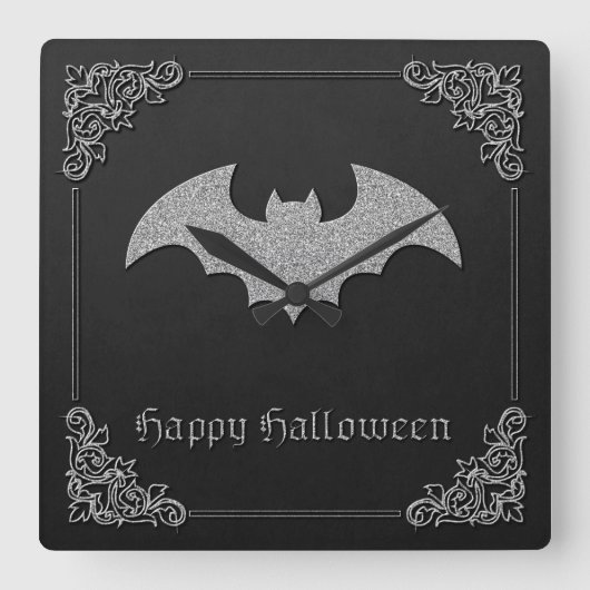 グリタリーこうもりハロウィーン スクエア壁時計 (正面)
